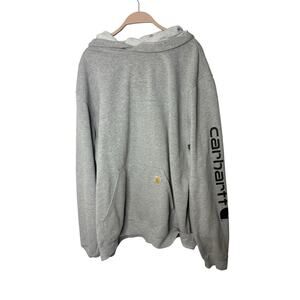 Carhartt Hoodie Mens 2XL Tall Gray Loose Fit Pullover Sweatshirt Logo Sleeve